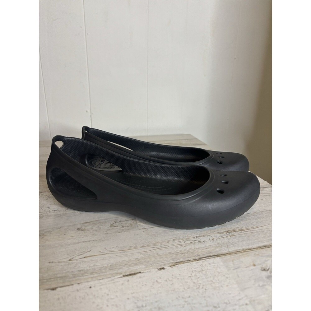 Crocs Mary Jane Kadee Size 8 Black Slip On Rubber Ballet Flats Shoes Non-slip
